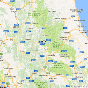 Geolocalizzazione del sisma di oggi 20 febbraio 2017